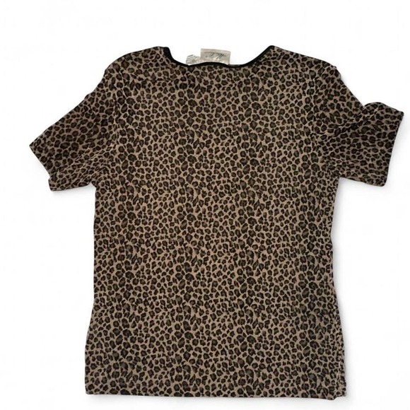 Vintage Kathi Lee sheer cheetah Leopard Print Knit Stretch Short Sleeve Top S - Picture 2 of 4